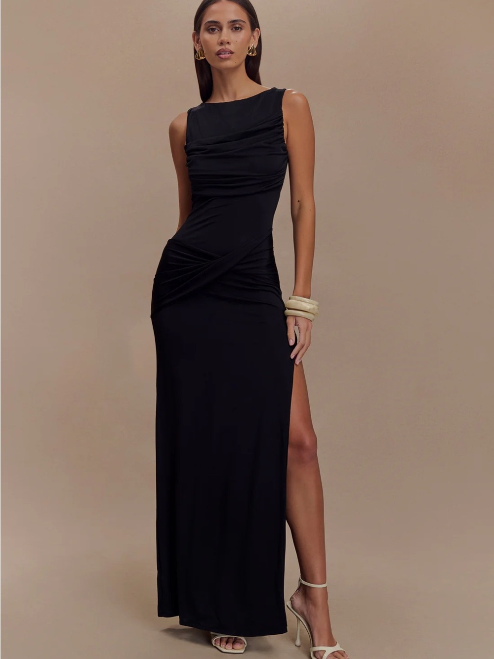 Meshki Henley Slinky Drape Maxi Dress